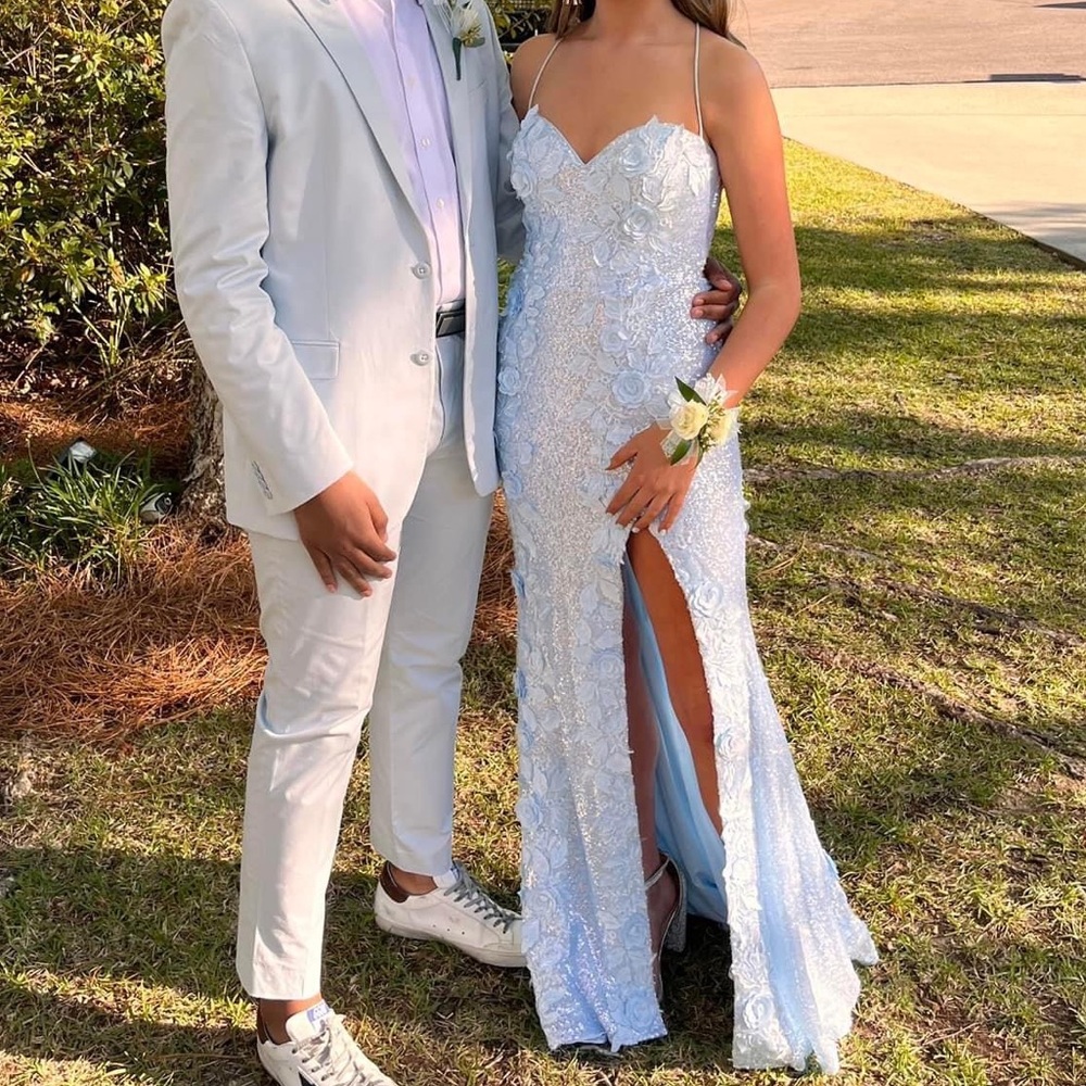 ‼️SOLD ‼️Jovani 06109 Light Blue Sweetheart Neck Floral Prom Dress